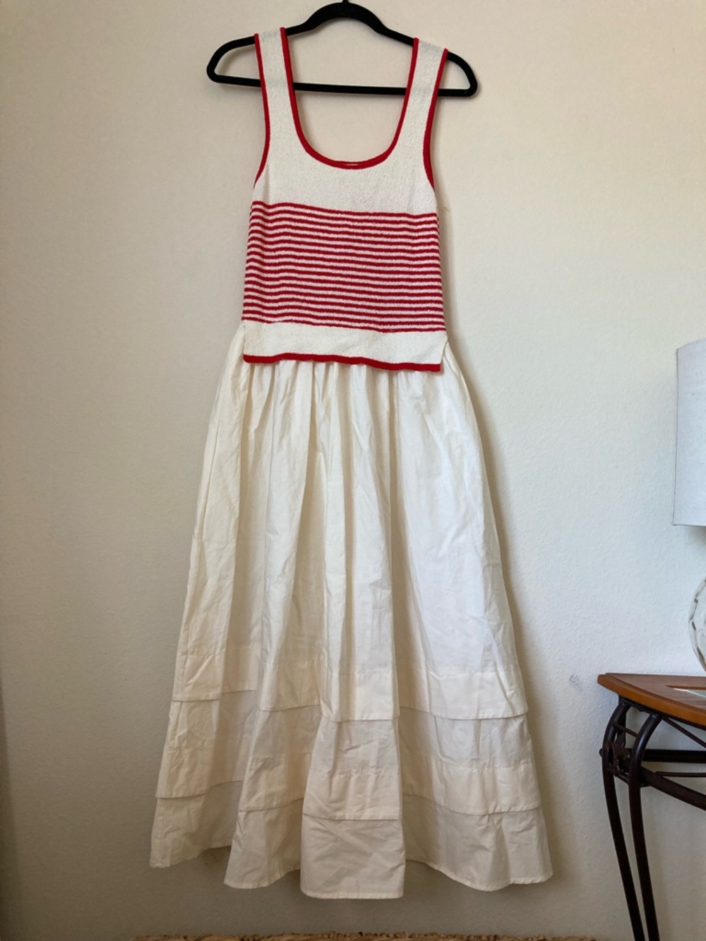 Moon River Cream Maxi Dress with Red Knit Striped Bodice | NWT - Picture 3 of 9